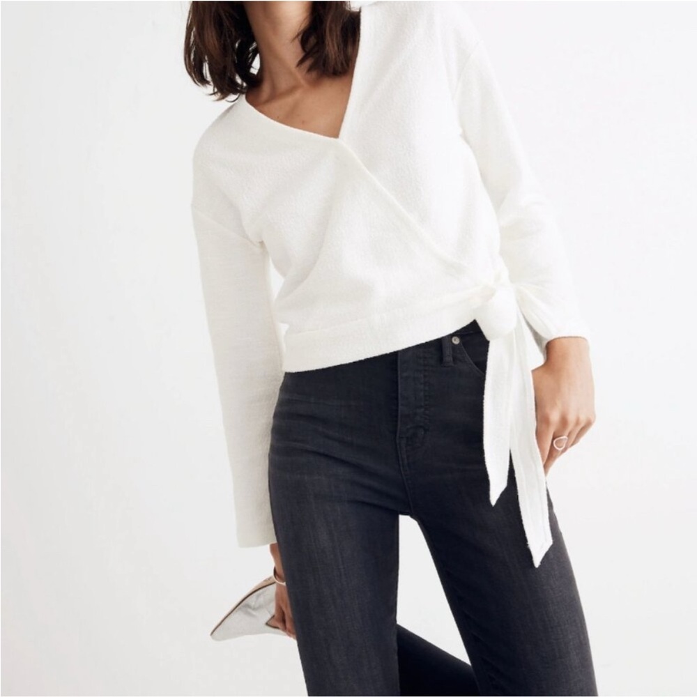 NWT Madewell Texture & Thread Wrap Top Bright Ivory Jacquard Size M